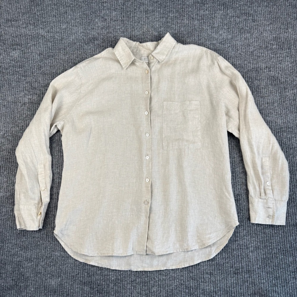 AYR The Deep End Shirt Womens XL 100% Irish Linen Button Up Rice Pudding